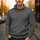 baratos Suéteres básicos-Homens Moletom Moletom Waffle Moletom com zíper Preto Azul Marinha Cáqui Cinzento Escuro Cinzento Colarinho Clerical Tecido Patchwork Textura Desportos e Ar livre Casual Diário Roupa de rua Legal