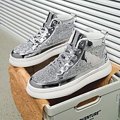 abordables Botines-Hombre Botas Zapatos de Paseo Casual Cuero PU Cómodo Antideslizante Transpirable Botines / Hasta el Tobillo Cordones Plateado Dorado Verano Primavera