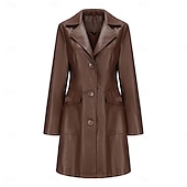cheap Winter Coats-Women&#039;s Coat Comfortable Buttons Fashion Street Style Plain Outdoor Casual Daily Long Turndown Regular Fit Long Sleeve Outerwear Black Burgundy Camel Fall Winter