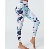 abordables Leggings y mallas de yoga-Mujer Leggings Capri Mallas Leggings de Yoga Control de barriga Alta cintura Gimnasio De Deporte Pilates Prendas de abajo Estampado Negro Amarillo Azul Otoño Deportes Ropa de Deporte Ajuste ceñido