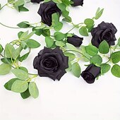 abordables Halloween-Guirnalda de rosas artificiales negras de 78 pulgadas, flores artificiales de plástico para colgar en la mesa, centro de mesa, carpa, espejo, decoración multifuncional para el hogar, Halloween,