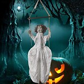 economico Piscine per bambini-Decorazione per esterni di Halloween, grande altalena per ragazza fantasma, suono luminoso, scena horror