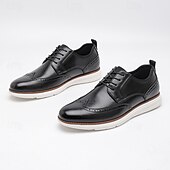 cheap Casual-Men’s Brown Faux Leather Wingtip Derby Shoes – Brogue Lace-up Comfort Shoes for Office Wear, Semi-formal Events and Daily Walking