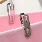 billige Lagring og oppbevaring-100 stk. klesklyper i rustfritt stål, sklisikre, vindtette klesklyper i metall, slitesterke rustbestandige klesklyper for innendørs bruk &amp;utendørs bruk, sokkeorganiseringsknagger med sterkt grep