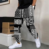 halpa miesten printtihousut-Miesten Paisley-kuvio Väripalikka Veryttelyhousut Jogger Housut Keskivyötärö Kiristysnyöri joustava vyötärö Etninen Vapaa-aika Lenkkeily Katuvaatteet Treeni Urheilulliset collegehousut taskuilla