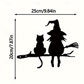 お買い得  ハロウィン-庭の木の枝に座っているかわいい魔女と猫の金属シルエットの芸術的な装飾1個。ガーデンフェスティバルの装飾に最適です。
