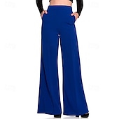 abordables pierna ancha y cintura alta-Mujer Perneras anchas Pantalones Pantalones palazzo Moda Ropa de calle Longitud total Alta cintura Plano Cintura elástica Transpirabilidad Cómodo Calle Ropa Cotidiana Noche Negro Blanco Rojo Azul
