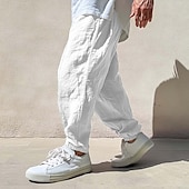 preiswerte Retro-Herren Leinenhosen Hose Sommerhose Jogginghose Elastischer Bund Kordelzug Gerader Schnitt Einfach Komfort Atmungsaktiv Volle Länge Lässig Täglich Ferien Urlaub Mode Schwarz Weiß Unelastisch