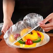 abordables Ustensiles et gadgets de cuisine-Lot de 500 couvercles de conservation alimentaire élastiques réutilisables, couvercles transparents en plastique extensible pour bols et assiettes, pour la cuisine et la salle à manger