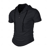 Недорогие основные футболки-Муж. Футболка Короткие рукава Толстовка с капюшоном Капюшон Лето Все сезоны Сплошной цвет Мода Оригинальный рисунок Спортивные Кулиска Классический Капюшон Для улицы Повседневные На выход