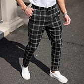 billige kjolebukser med 3d-print for menn-Herre Geometrisk Gitter / Teppe Dressbukser Bukser Medium Midje Business Casual Formell Hverdag Slim fit-bukser med lommer Vår Høst 3D-utskrift Svart Mørkeblå Mørkegrå