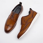 cheap Casual-Men’s Brown Faux Leather Wingtip Derby Shoes – Brogue Lace-up Comfort Shoes for Office Wear, Semi-formal Events and Daily Walking