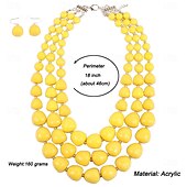 economico Accessori per acconciature-collana a catena girocollo con perline acriliche per donna, collana a catena a maglia cubana grossa alla moda alla moda boho set di bigiotteria moda regali leggeri fatti a mano