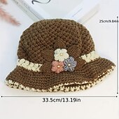 お買い得  帽子-ヴィンテージフラワークロシェバケットハット、厚手防寒ベイスンハット、暖かいフィッシャーマンキャップ、女性用、日常使い、秋 &amp; 冬