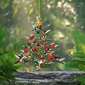 olcso Díszek-kolibri karácsonyfadísz (nem üreges) 2D átlátszó akril lapos függődekoráció, madárfa sziluett ablakba, fára, asztali ünnepi ajándék természetkedvelőknek, 8cm