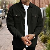 abordables Manteaux &amp; vestes-Homme Veste Légère Veste gaufrée Veste Décontractée Vacances Quotidien Respirant Avec Poches Printemps Automne Uni Mode Classique Revers Régulier Noir Blanche Vin Vert foncé Kaki Veste
