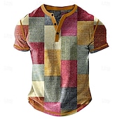 levne Geometrické-Pánské Slátanina Tričko Henley Waffle Tričko Krátký rukáv Denní Retro Grafika Outdoorové sporty Ležérní Dovolená Jaro léto Celý rok Modrá Zelená Červená Fialová Khaki Henley Tričko Henley