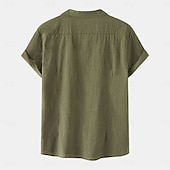 economico Vacanza-Per uomo Camicia bianca di cotone Camicia Estiva Camicia casual Camicia in cotone e lino Camicia con colletto cubano Semplice Vacanza Casuale Nero Giallo Blu marino Verde Manica Corta Collo Camp