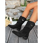 billige Slouch Boots-damestøvletter med tigertrykk i semsket skinn til leggen – løse støvletter i westernstil med spennedetaljer, stilig, uformelt høstsko