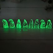 お買い得  ハロウィンの吊るし飾りとテーブルトップ装飾-ハロウィーンの暗闇で光るミニゴーストフィギュア8個、ハロウィーン樹脂ゴーストデコレーション、不気味なシーン、パーティーデコレーション、お化け屋敷、卓上ホームディスプレイ用の光る白いゴーストオーナメント。