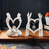 cheap Halloween Hanging &amp; Tabletop Decorations-Halloween Resin Skeleton Heart Hands Decor, Skull Head with Skeleton Hands Forming Heart Shape, Spooky Tabletop Decoration for Halloween Party and Home Holiday Display
