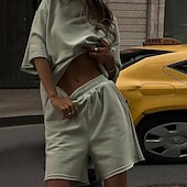 abordables Chándales-Mujer Tracksuit Sudadera tipo jersey Pantalones cortos deportivos Bolsillo Color sólido Trajes de Yoga Verano Blanco Verde Gimnasio Entrenamiento Corriendo Alta cintura Resistente al Viento Ligero