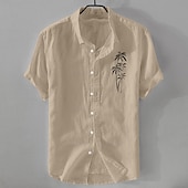 halpa Klassinen-Miesten Paita Pellava paita Kesä paita Rantapaita Button Up paita Kookospuu Loma Kausaliteetti Musta Valkoinen Vaalean vihreä Punastuvan vaaleanpunainen Lyhythihainen Sänkyjen avaus Kesä Vaatetus