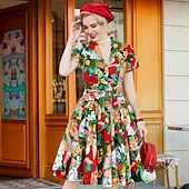 olcso Ruhák-retro vintage 1950-es évek vakációs ruha flare ruha női jelmez vintage cosplay alkalmi mindennapi rövid ujjú ruha maskara