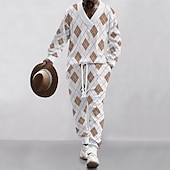 abordables Conjuntos de camisetas de hombre-Hombre Trajes de camiseta Conjuntos de pantalones Trajes de 2 piezas Cuerpo Entero Escote en Pico Primavera &amp; Otoño Geométrico Moda Casual 2 Piezas Vacaciones Ropa Cotidiana Noche Negro Blanco