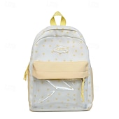abordables Sacs à dos de Collège-Sac à dos mignon à imprimé étoiles pour filles avec poche avant transparente – cartable kawaii en toile pour adolescentes et pour la rentrée