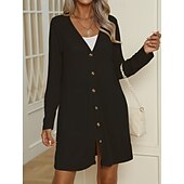 abordables Manteaux &amp; trenchs-Femmes Veste Décontractée Confortable Respirant Boutons Occasionnel Uni Vacances Rue Occasionnel Tenue quotidienne Simple Boutonnage Long Col en V Coupe régulière manche longue Vêtements d&#039;extérieur