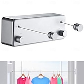 baratos Ganchos e Acessórios-Varal retrátil para roupas, varal retrátil para secar roupas internas sem furadeira, corda de roupa dobrável invisível de parede, fio de aço para varanda e uso doméstico