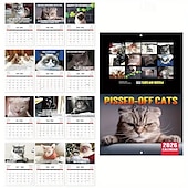 お買い得  家庭用品-2026年 怒った猫 カンフー猫カレンダー 面白い犬のうんちカレンダー ラミネート加工 月間プランナー 英語の日付付き 1月から12月まで 自宅やオフィスの装飾に最適 猫好きや犬好きの方に最適