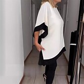 abordables Hauts Unis pour Femmes-Femmes T-shirt Bloc de Couleur Mode Moderne Manche Courte Col ras du cou Hauts Réguliers Quotidien Sortir Tenue de plage Patchwork Noir Blanche Rouge Vert Gris Été