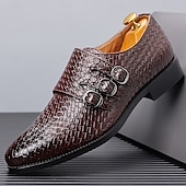 economico Formale-scarpe da uomo con triplo cinturino in similpelle intrecciata e testurizzata – design con fibbia unica per uomini alla moda, banchetti e ricevimenti serali