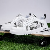 abordables Baskets-Homme Basket Marche Occasionnel Cuir PU Confortable Antidérapant Respirant À lacets Blanc + Noir Blanc / Jaune Rose / Blanc Été Printemps