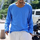 abordables t-shirts de base-Homme T-shirt Chemise à Manches Longues manche longue Col ras du cou Printemps Automne Uni Mode Designer Basique Classique Vacances Rue Sortir Noir Blanche Bleu T-shirt haut de gamme pour homme