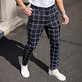 billige kjolebukser med 3d-print for menn-Herre Geometrisk Gitter / Teppe Dressbukser Bukser Medium Midje Business Casual Formell Hverdag Slim fit-bukser med lommer Vår Høst 3D-utskrift Svart Mørkeblå Mørkegrå