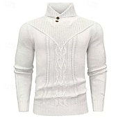 voordelige pullover voor heren-Voor heren Trui Gebreide trui Geribd breien Normale tops Gebreid Effen Opstaande boord Modieus Basic Vakantie Alledaagse kleding Kleding Herfst Winter Wijn Zwart S M L