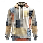 economico Schema Geometrico-Per uomo Geometrico Plaid Felpe con cappuccio Felpa Etnico Cowboy Manica Lunga Girocollo Ferie Abbigliamento casual alla moda Rosso Blu Coulisse Autunno Inverno progettista