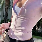 olcso Női Egyszerű Felsők-Női Wrap Crop Top Szűk felsők Sima Napi Stílusos Alap Hosszú ujj Kapucni Normál felsők Munka Napi Szabadság Cipzár Fekete Arcpír rózsaszín Tavasz Ősz