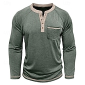 economico Magliette casual da uomo-Per uomo Maglietta Maglia Henley Camicia a Maniche Lunghe Manica Lunga Henley Primavera Autunno Blocco di colori Moda Designer Essenziale Tasche Vacanza Streetwear Uscire Rosso scuro Nero Blu marino