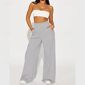abordables pierna ancha y cintura alta-Mujer Perneras anchas Chinos Casual Medio corto Cintura Media Plano Perneras anchas Cintura elástica Confortable Transpirabilidad Deporte Casual Diario Negro Amarillo Rosa Vino Primavera Otoño Holgado