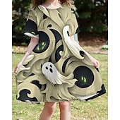 cheap 3D Cartoon Dress-Halloween Girls&#039; 3D Ghost Dress Short Sleeve Summer Spring Vacation Daily Holiday Princess Beautiful Sweet Kids 4-12 Years Casual Dress A Line Dress Knee-length Regular Fit