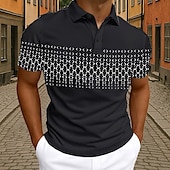 ieftine Polo geometric pentru bărbați-Bărbați Polo Afaceri Casual Răsfrânt Manșon scurt Geometric Nasturi Vară Negru Alb Albastru Gri Deschis Polo