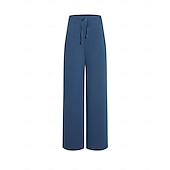 voordelige Effen katoenen linnen broek-Dames Grote maten Katoenen linnen broek Hoge taille Effen Kleur Trekkoord Breed Been Comfortabel Ademend Sneldrogend Micro-elastisch Zwart Wit Donker Marineblauw Blauw Zomer Lente Herfst Ruim Passend