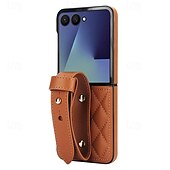 cheap Samsung Cases-Phone Case For Samsung Galaxy Z Flip 7 Z Flip 6 Z Flip 5 Z Flip 4 Z Flip 3 Back Cover with Wrist Strap Shockproof Retro TPU PU Leather
