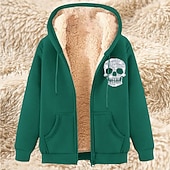 baratos Moletom com capuz de lã-Homens Full Zip Hoodie Moletom com zíper Casaco de lã Moletom de lã Adamascado Preto Vinho Vermelho Azul Com Capuz Caveiras Tecido Estampas Abstratas Zíper Bolsos Desportos e Ar livre Casual Diário