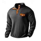 economico Felpe di base-Per uomo Maglia Velluto a coste Felpa con cappuccio Maglione Felpa con cappuccio abbottonata Nero Bianco Beige Grigio Colletto Mao Semplice Patchwork Sport &amp; Outdoor Casuale Quotidiano Streetwear