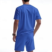economico T-shirt set da uomo-Per uomo Camicia a nido d&#039;ape Completi T-shirt Outfit 2 pezzi Maglietta e pantaloncini Manica Corta Scollo a V Estate Semplice Moda Casual Allacciato 2 Pezzi Vacanza Abbigliamento quotidiano Uscire